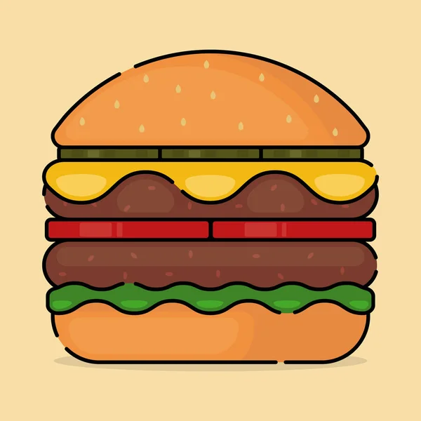 Gambar Vektor Dari Double Burger Dalam Gaya Warna Datar Ilustrasi - Stok Vektor