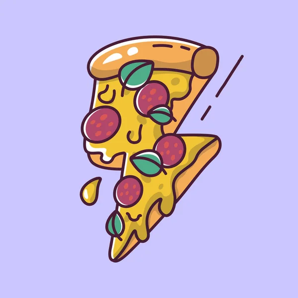 Pizza Blixtnedslag Tecknad Stil Vektor Illustration Vektorillustration — Stock vektor