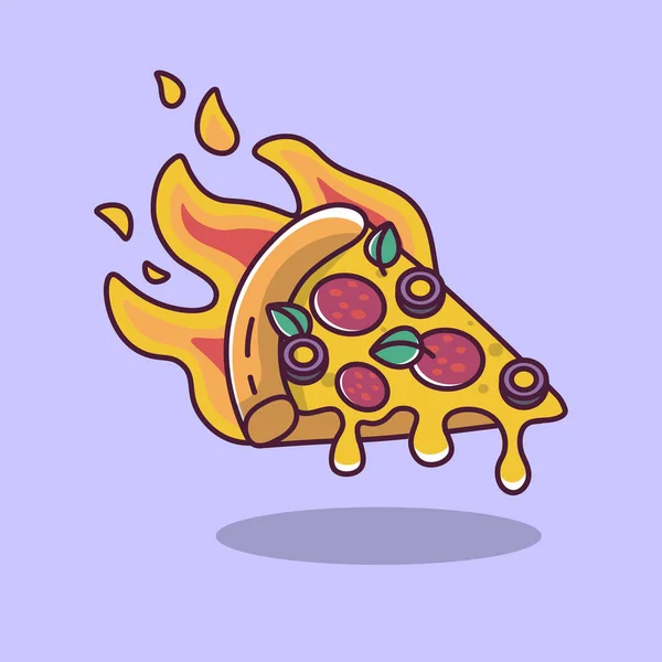 Pizza Feuer Heiße Pizza Cartoon Stil Vektorillustration — Stockvektor