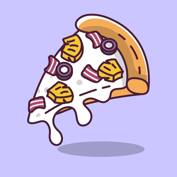 Skiva Pizza Med Ananas Och Bacon Tecknad Stil Vektor Illustration — Stock vektor