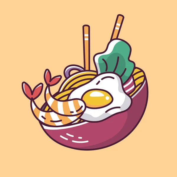 Asian Food Shrimp Fried Egg Cartoon Style Vector Illustration — Stock Vector