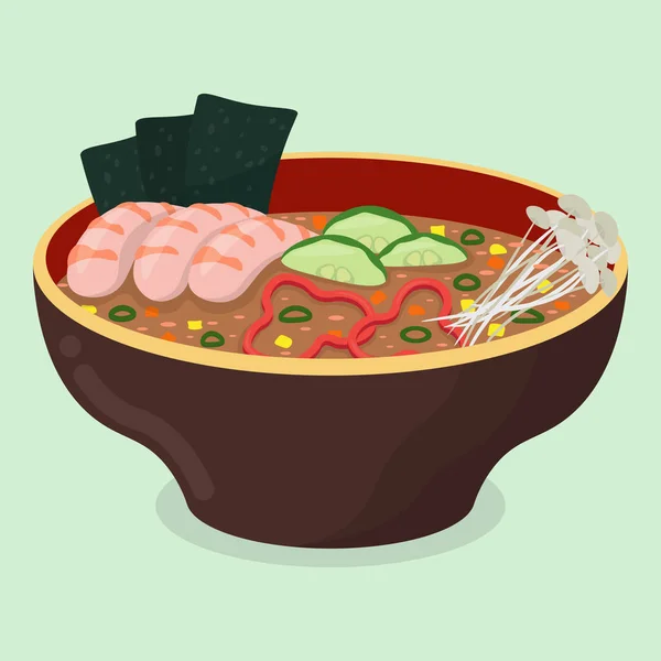 Ασιατική Σούπα Γαρίδες Μανιτάρια Και Λαχανικά Εικονογράφηση Διανύσματος — Διανυσματικό Αρχείο