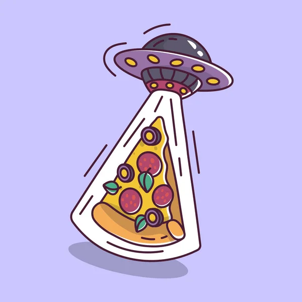 Pizza Flygande Tefat Ufo Tecknad Stil Vektorillustration — Stock vektor