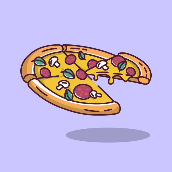 Pizza Mit Wurst Und Pilzen Cartoon Stil Vektorillustration Vektorillustration — Stockvektor