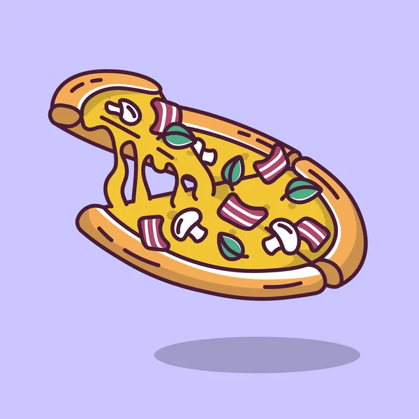 ピザにベーコンとチーズのベクトルイラストを漫画風に ベクターイラスト — ストックベクタ