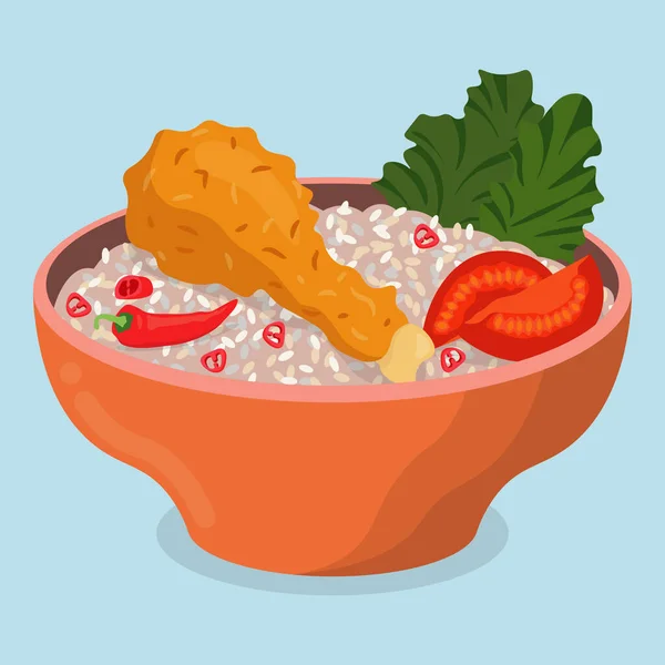 Tigela Com Arroz Frito Frango Pimentão Folhas Salada Tomates Frescos —  Vetores de Stock