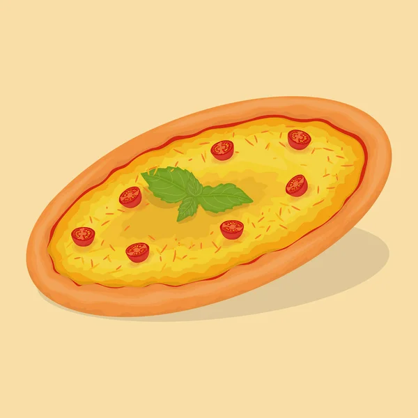 チーズとチェリートマトをたっぷり使ったおいしいピザ ベクターイラスト — ストックベクタ