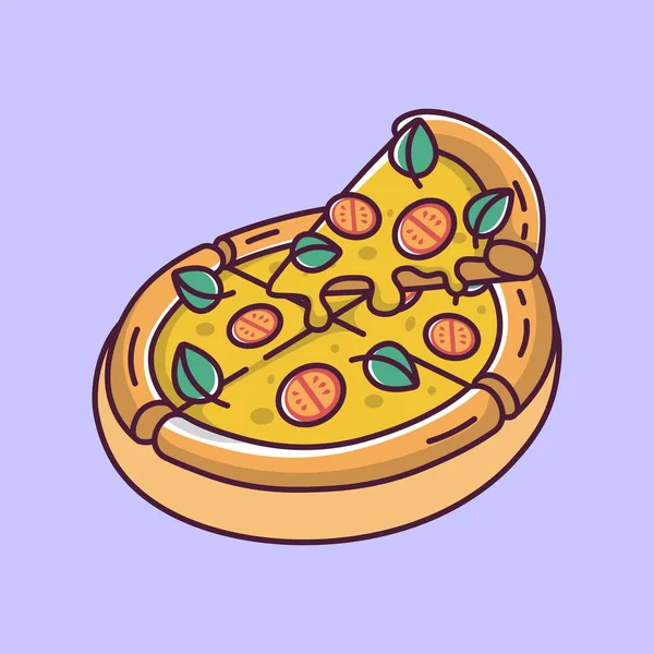 Pizza Sur Plateau Vecteur Style Dessin Animé Illustration Vectorielle — Image vectorielle
