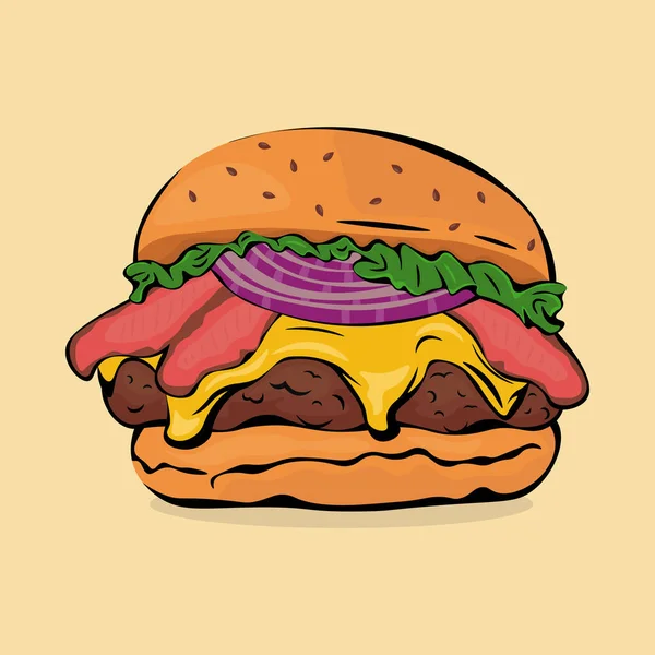 Gambar Kartun Burger Dengan Pasak Ilustrasi Vektor - Stok Vektor