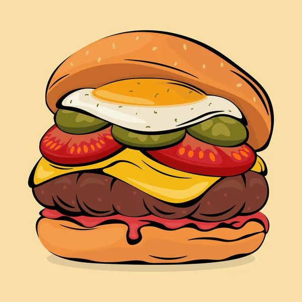 Gambar Vektor Burger Dengan Telur Goreng Ilustrasi Vektor - Stok Vektor