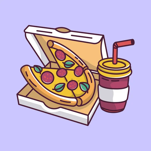 Caja Pizza Beber Estilo Dibujos Animados Ilustración Vectorial — Vector de stock
