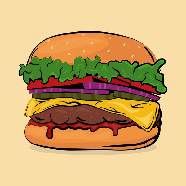 Gambar Ector Hamburger Lezat Dengan Saus Barbekyu Ilustrasi Vektor - Stok Vektor