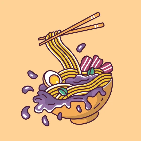 Asiatisches Essen Nudelsuppe Cartoon Stil Vektorillustration — Stockvektor