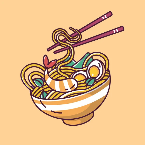 Asiatische Lebensmittel Garnelen Ramen Nudeln Cartoon Stil Vektorillustration — Stockvektor