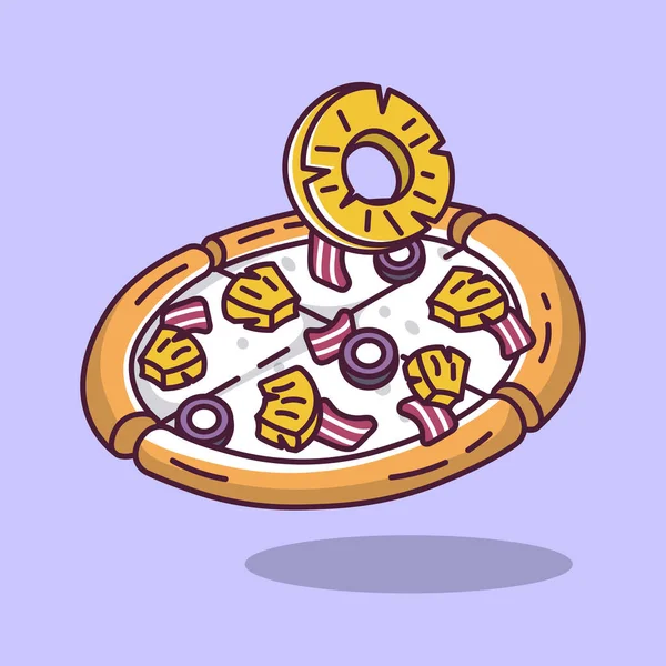 Pizza Avec Illustration Vectorielle Style Dessin Animé Ananas Bacon Illustration — Image vectorielle