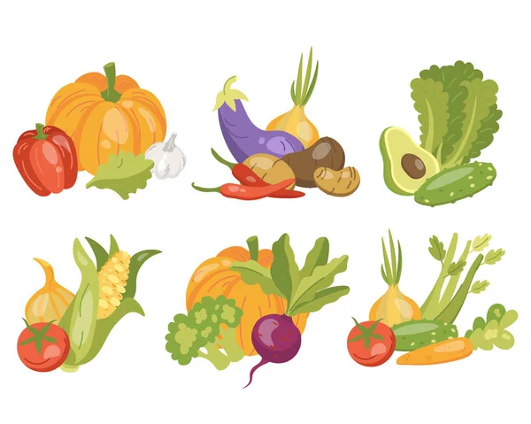 Vektorillustration Einer Reihe Von Gemüse Gesunde Ernährung Vektorillustration — Stockvektor
