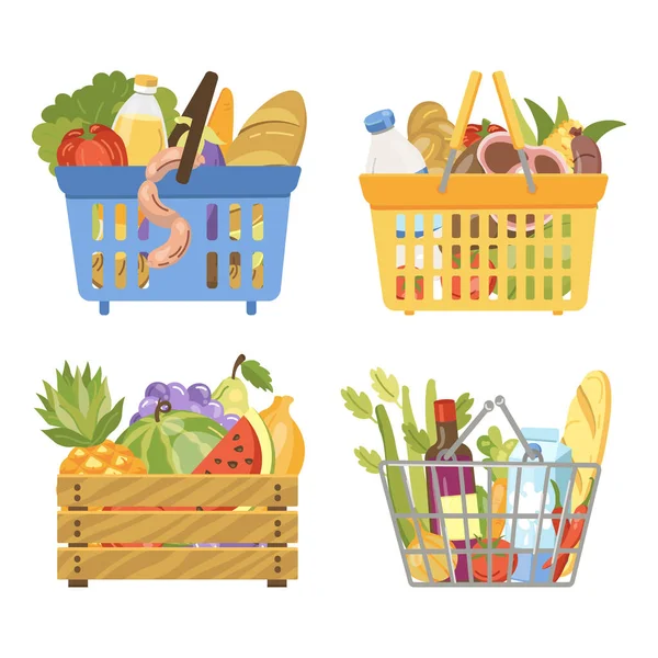 stock vector vector illustration of a grocery basket and food boxes basket of sausages. Vector illustration