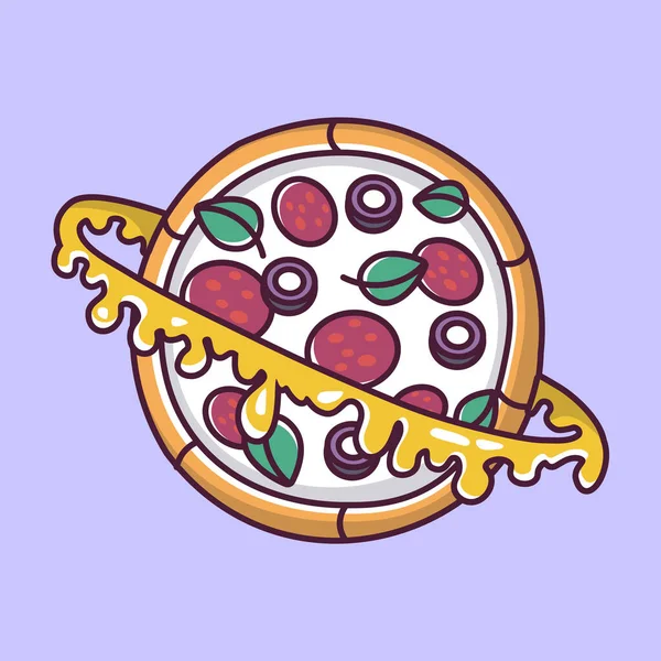 Planeta Pizza Com Queijo Salsicha Estilo Cartoon Ilustração Vetorial —  Vetores de Stock