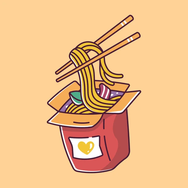 Asya Yemekleri Ramen Karikatürü Tarzı Vektör Illüstrasyonu Stok Vektör