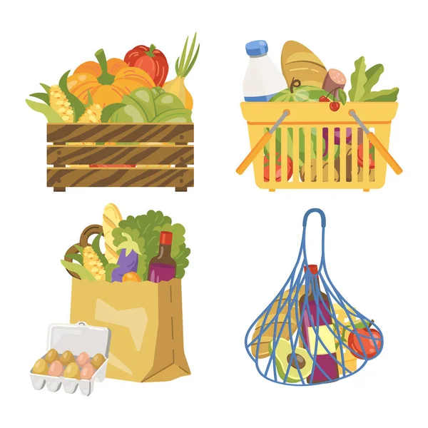 Векторная Иллюстрация Коробки Корзины Овощами Векторная Иллюстрация Лицензионные Стоковые Векторы