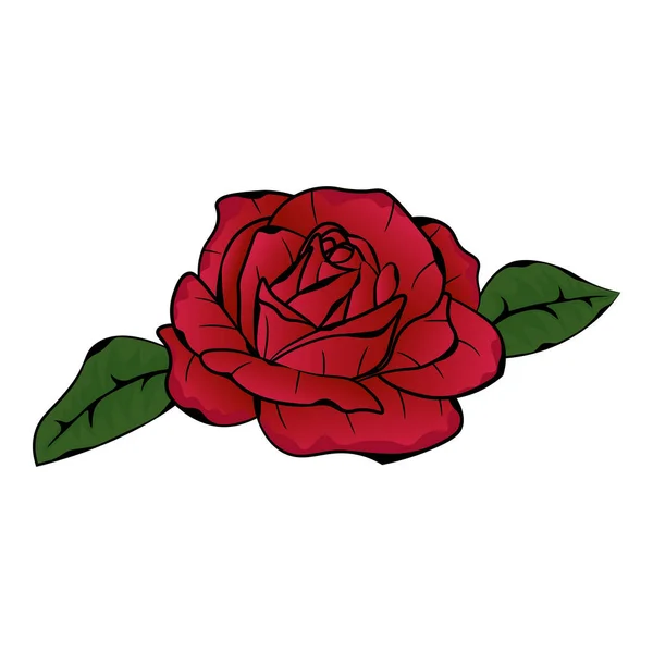 Image Fleur Rose Rouge Avec Deux Feuilles Illustration Vectorielle — Image vectorielle