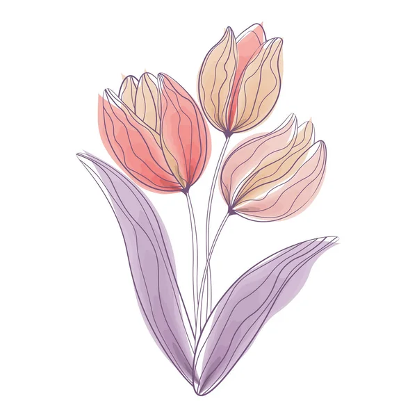 Immagine Vettoriale Tre Tulipani Astratti Acquerello Illustrazione Vettoriale — Vettoriale Stock