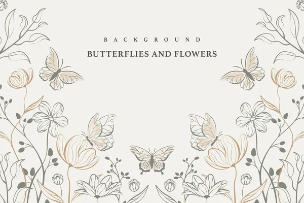 Botanical Green Background Flowers Butterflies Vector Illustration — Stock Vector