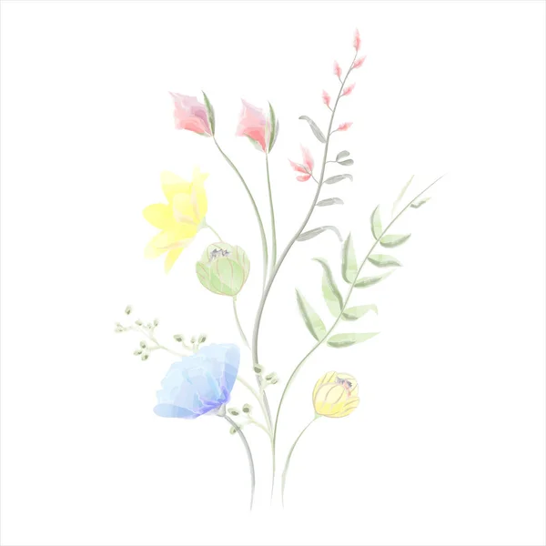 Komposition Von Wildblumen Aquarell Vektor Vektorillustration — Stockvektor