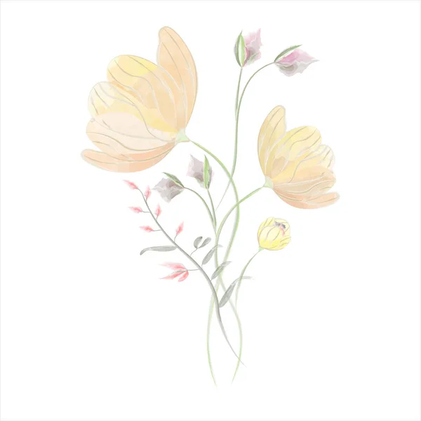 Složení Zahradní Květiny Akvarel Vektor Žlutá Jemná Květiny Vektorová Ilustrace — Stockový vektor