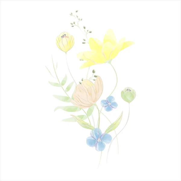 Arrangemang Trädgård Blommor Akvarell Vektor Gula Blommor Vektorillustration — Stock vektor