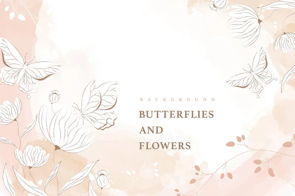 Delicate Pink Botanical Background Flowers Butterflies Watercolor Vector Vector Illustration — Stock Vector