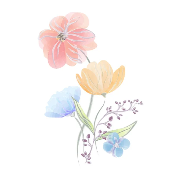 異なる野生の花の花束 ベクターウォーターカラー ベクトルイラスト — ストックベクタ