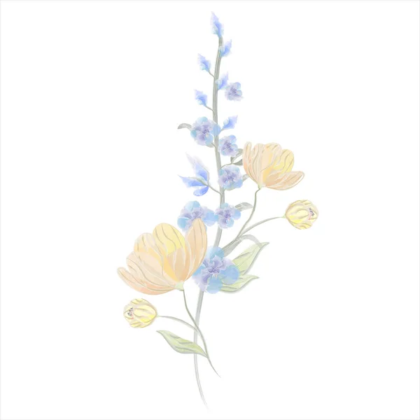 Composição Flores Delicadas Vetor Aquarela Ilustração Vetorial — Vetor de Stock