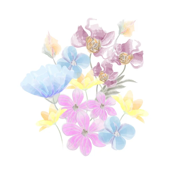 Bouquet Wildflowers Vector Watercolor Vector Illustration — Stock Vector