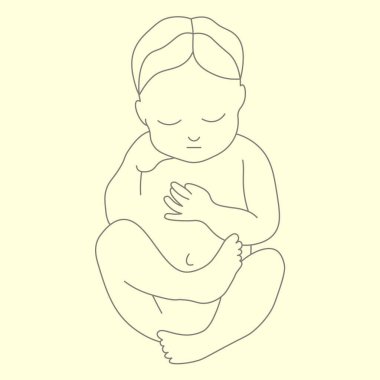 Hamilelik ve annelik bebeği arka doğrusal çizimde yatıyor. Vektör illüstrasyonu