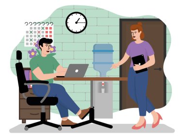 Şirket ekibinin çalışma sürecinin vektör görüntüsü. Vektör illüstrasyonu