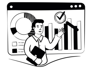 İş koçunun el çizimi vektör görüntüsü. Vektör illüstrasyonu