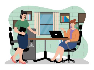 Şirket ofisindeki iş akışının vektör görüntüsü. Vektör illüstrasyonu