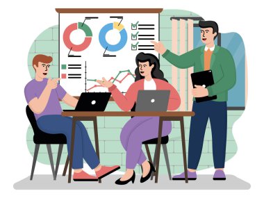 Şirket ekibinin vektör görüntüsü vektör olarak çalışıyor. Vektör illüstrasyonu