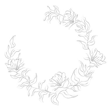 Sancak, yapraklı ve çiçekli açık çelenk çizgili çizgili çizgili vektör. Vektör illüstrasyonu