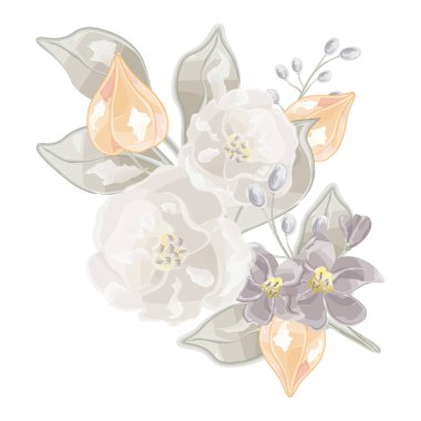 Sonbahar kompozisyonu suluboya çiçekler ve buket vektörü bırakır. Vektör illüstrasyonu