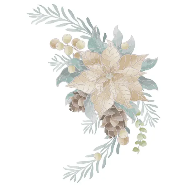 Świąteczna Kompozycja Białych Gałęzi Świerku Kwiat Szyszki Wektor Akwarela Ilustracja Grafika Wektorowa