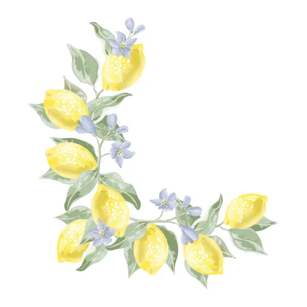 Hörn Inredning Citron Grenar Och Citroner Akvarell Stil Vektor Vektorillustration Stockvektor