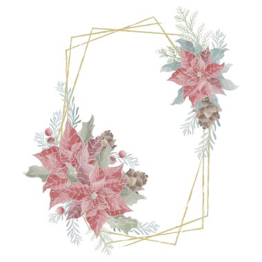 Noel afişi dikey çerçeve poligon dekoratif bileşimi şeffaf arkaplan suluboya vektörü. Vektör illüstrasyonu