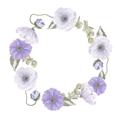 Mor çiçek çelengi suluboya vektörü. Vektör illüstrasyonu