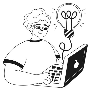 Bilgisayar işi fikrindeki dijital iş illüstratörü. Vektör illüstrasyonu