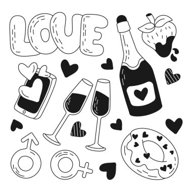 Sevgililer Günü İllüstrasyon ve Vektör için elle çizilmiş eşyalar. Vektör illüstrasyonu