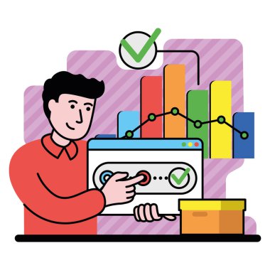 Kişinin vektör görüntüsü dijital sektörde nasıl başarılı olunacağını gösteriyor. Vektör illüstrasyonu