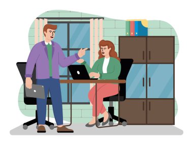 Şirketlerin bir iş toplantısı olduğu ofis ile vektör imajı. Vektör illüstrasyonu