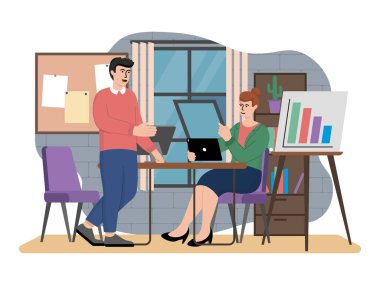 Patronla vektör görüntüsü müdür yardımcısıyla buluşuyor. Vektör illüstrasyonu